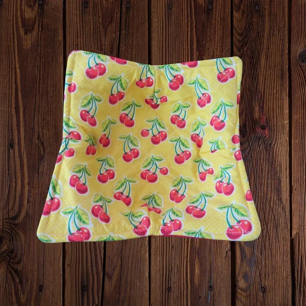 Reversible Microwave Bowl Cozy, Cherries and Red and White Polka Dots